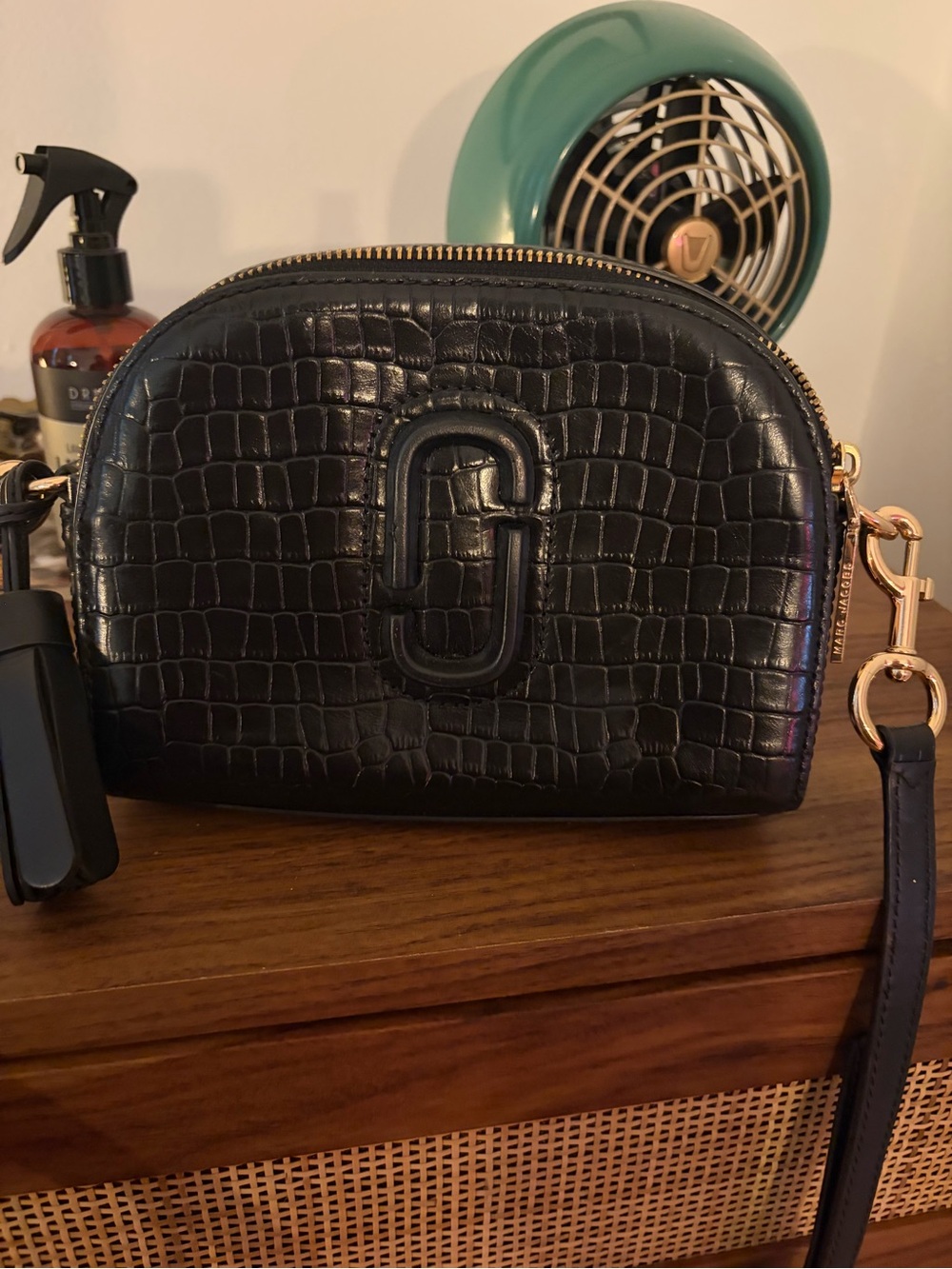 Marc Jacobs Black Croc-Embossed Dome Crossbody with Gold Hardware